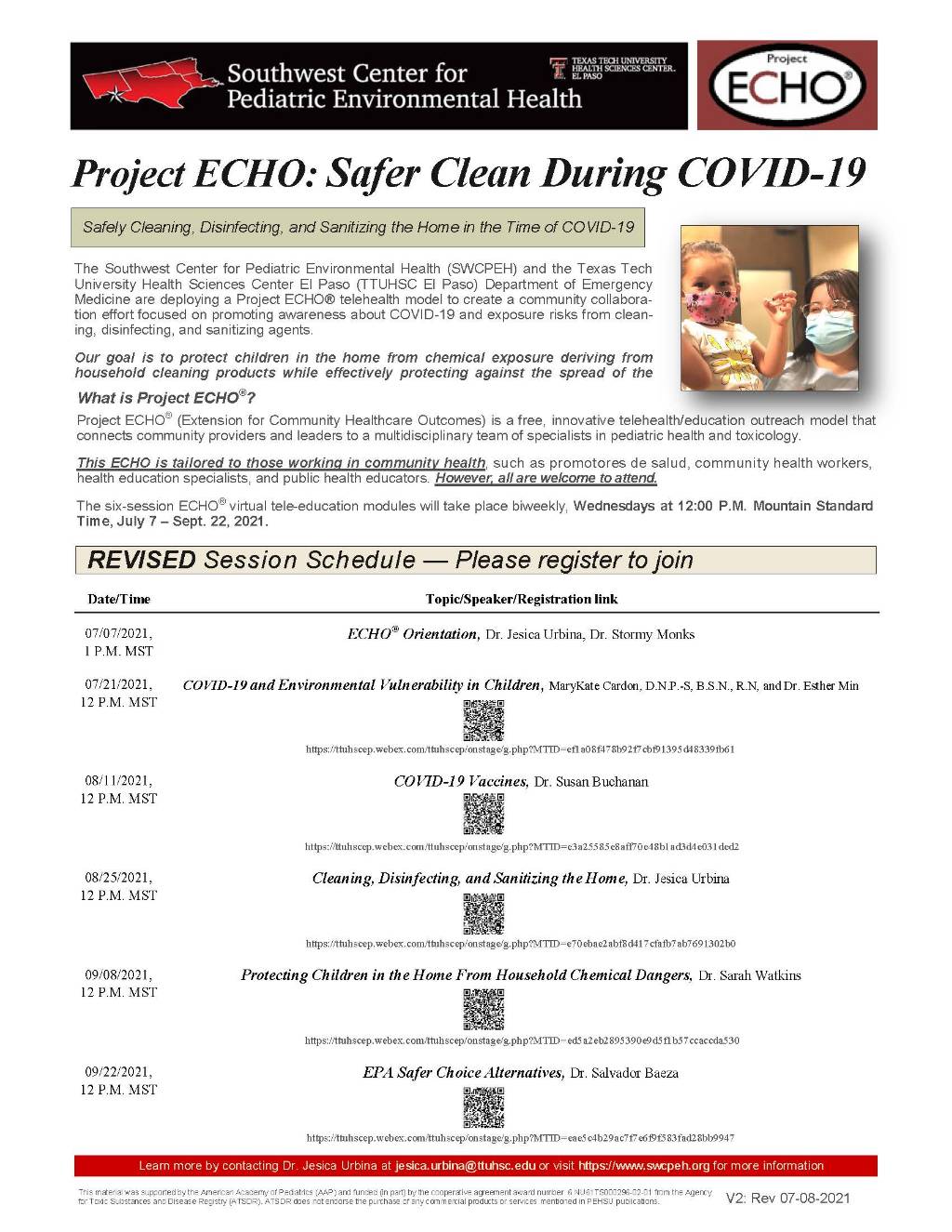 Safer Clean During COVID-19 ECHO more info contact jesica.urbina@ttuhsc.edu